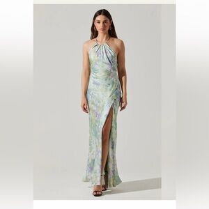 ASTR The Label Elynor Satin Halter Maxi Dress Size Small